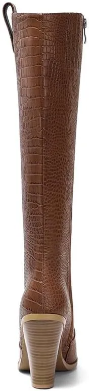 SEIFIN Women's Wedge Cowgirl Cowboy Western Boots Mid Calf Pointed Toe Stacked Chunky Heels Short Ankle Boot Shoes