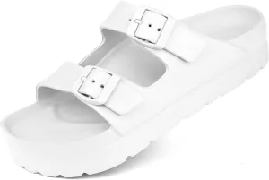 seticeo Women's Platform Sandals with Arch Support丨Foam Slip on Cloud Slides Sandals丨Summer EVA Beach Flat Sandals with Adjustable Buckle丨Thick Soles丨Ultra Cushion