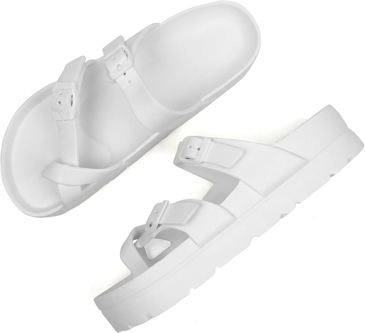 seticeo Women's Platform Sandals with Arch Support丨Foam Slip on Cloud Slides Sandals丨Summer EVA Beach Flat Sandals with Adjustable Buckle丨Thick Soles丨Ultra Cushion