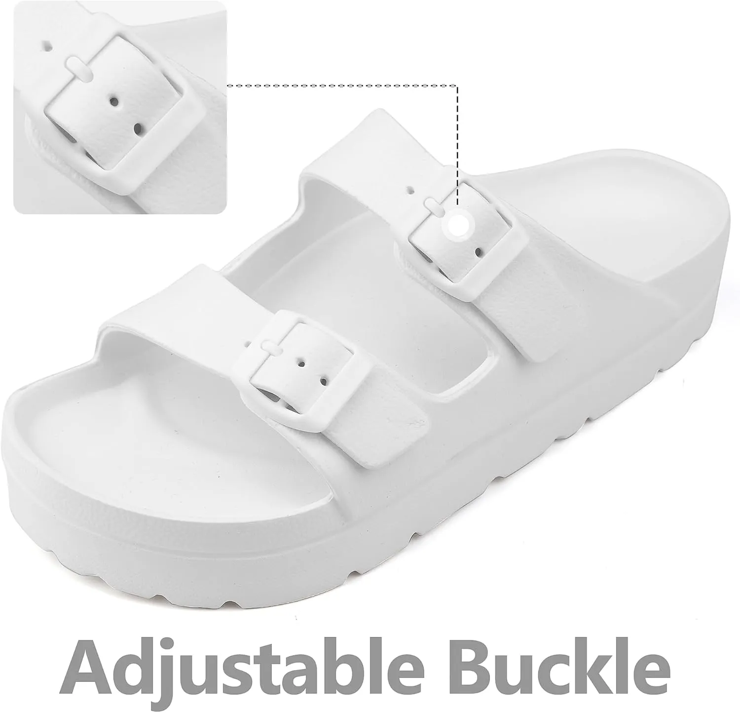 seticeo Women's Platform Sandals with Arch Support丨Foam Slip on Cloud Slides Sandals丨Summer EVA Beach Flat Sandals with Adjustable Buckle丨Thick Soles丨Ultra Cushion