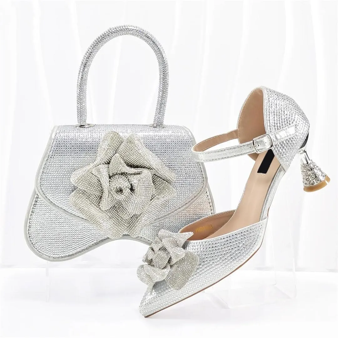 Sexy Peep Toe Wedding Sandals Rhinestone Purse Italian Designer Party Set