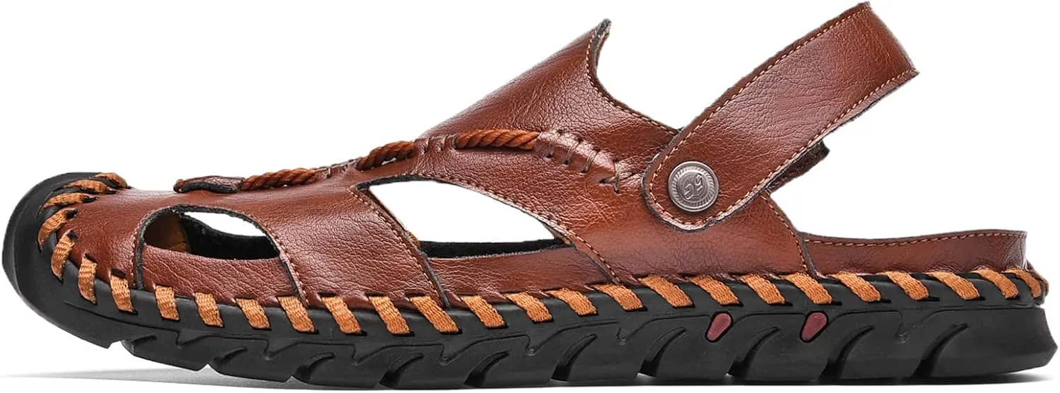Shaire Men'S Sandals Outdoor Leather Closed Toe Beach Shoes