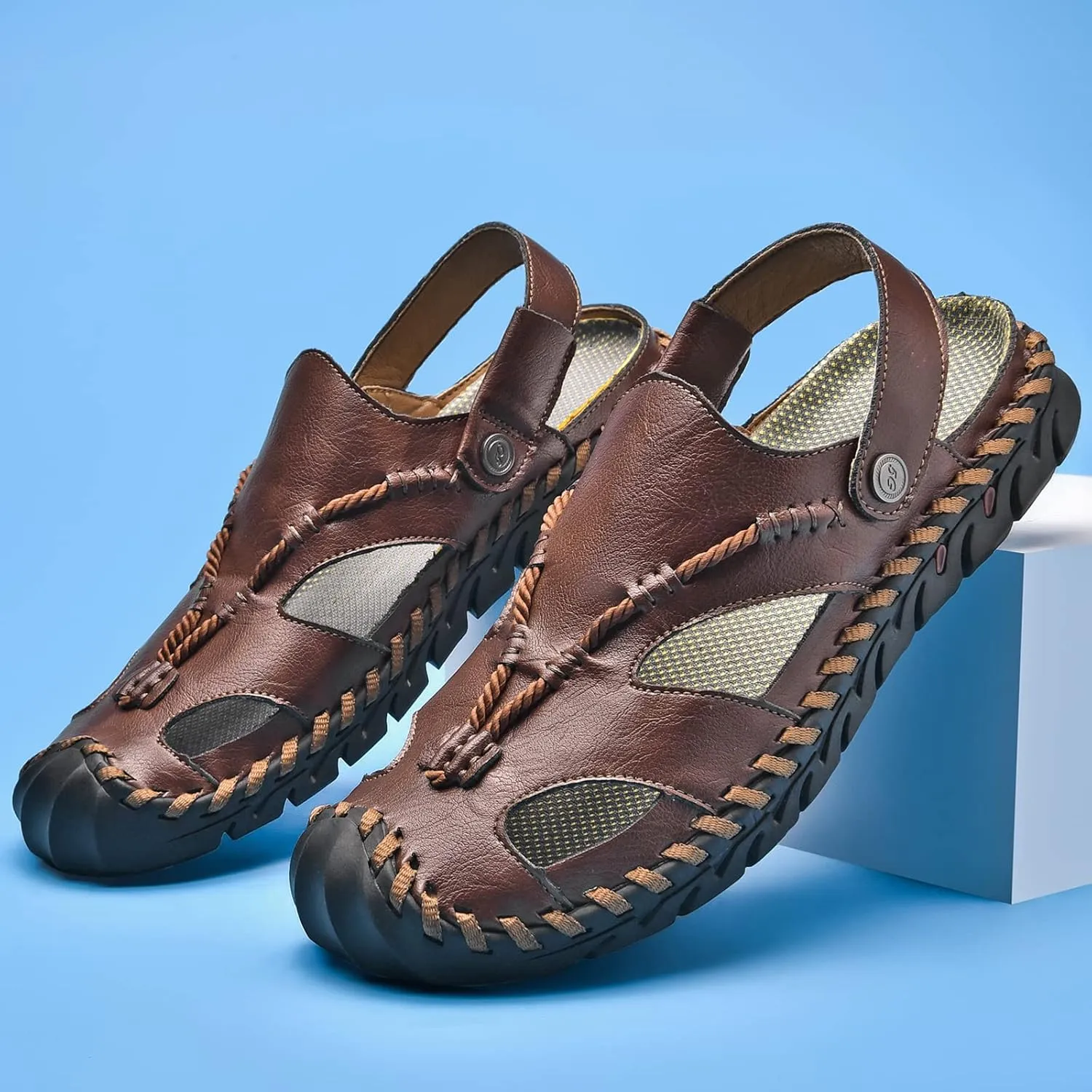 Shaire Men'S Sandals Outdoor Leather Closed Toe Beach Shoes