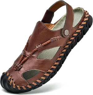 Shaire Men'S Sandals Outdoor Leather Closed Toe Beach Shoes