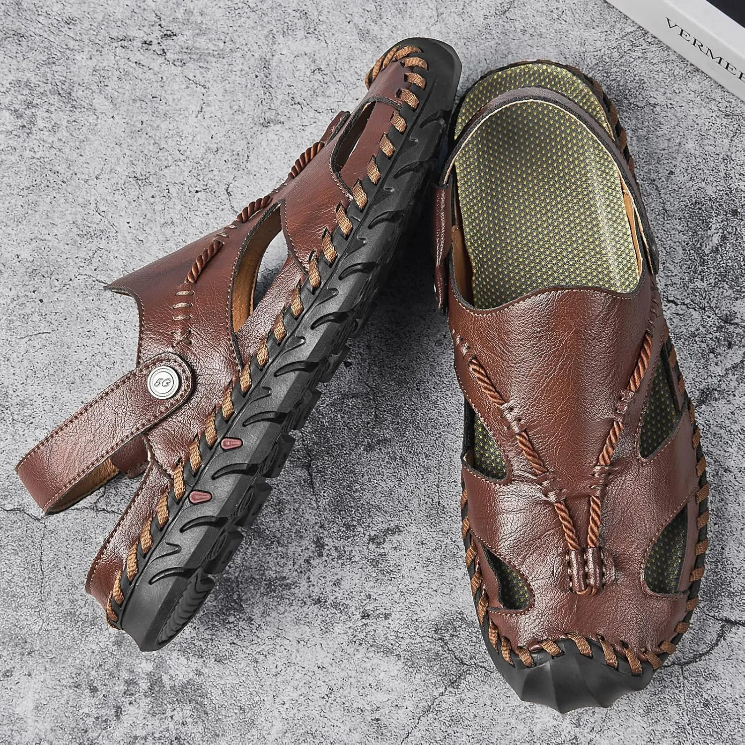 Shaire Men'S Sandals Outdoor Leather Closed Toe Beach Shoes
