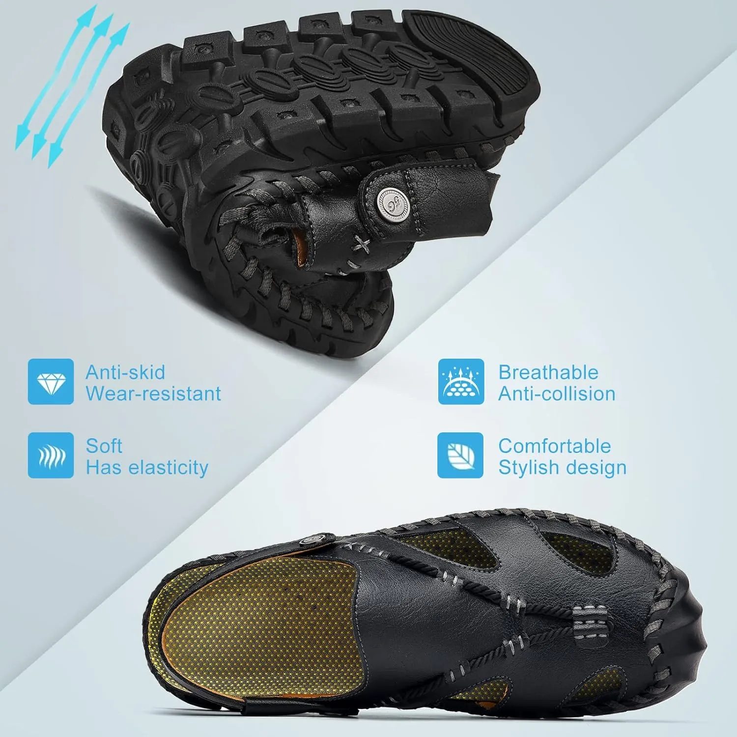 Shaire Men'S Sandals Outdoor Leather Closed Toe Beach Shoes