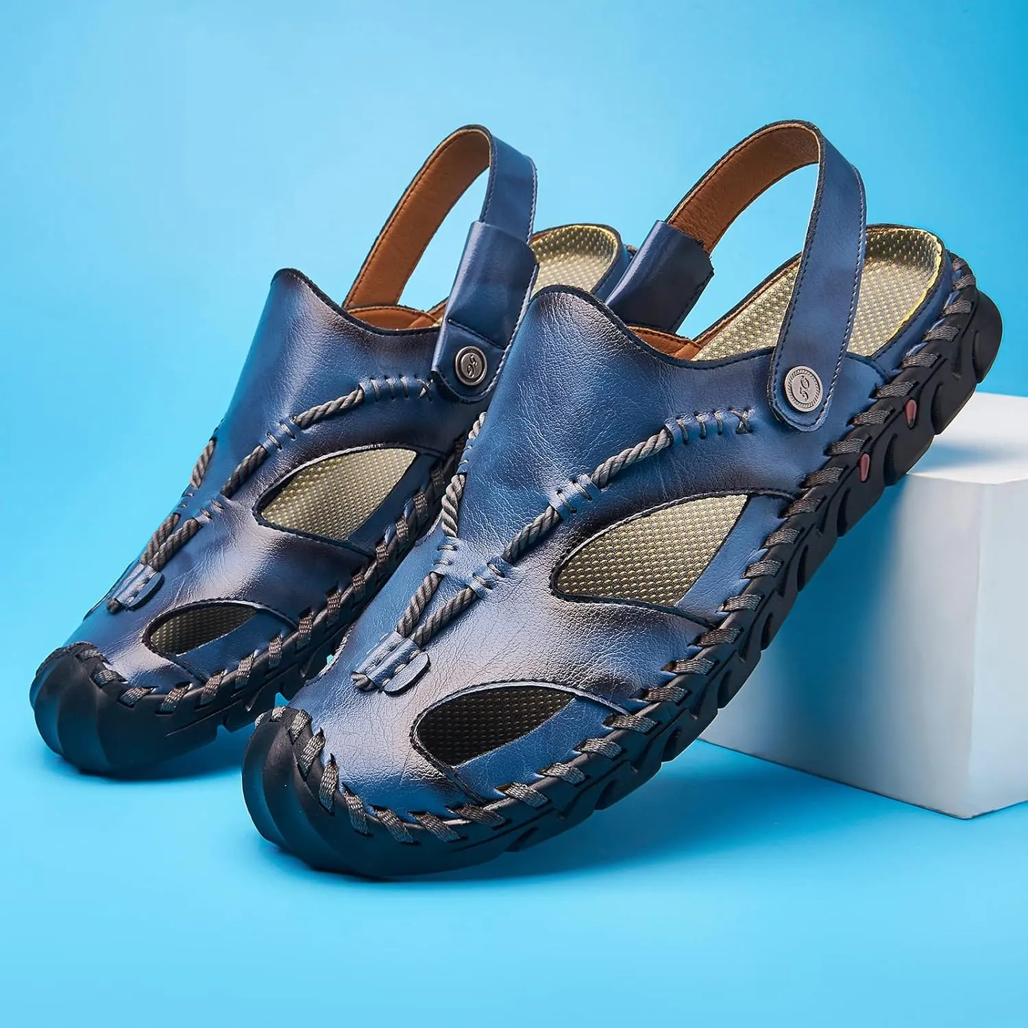 Shaire Men'S Sandals Outdoor Leather Closed Toe Beach Shoes
