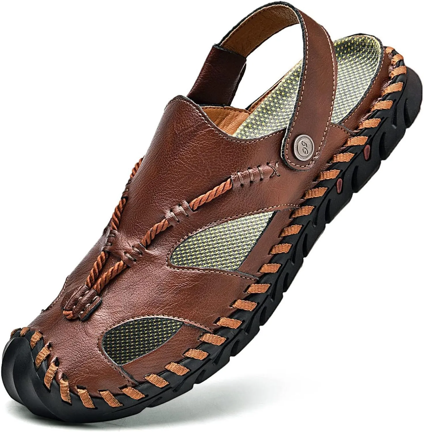 Shaire Men'S Sandals Outdoor Leather Closed Toe Beach Shoes