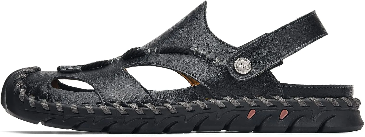 Shaire Men'S Sandals Outdoor Leather Closed Toe Beach Shoes
