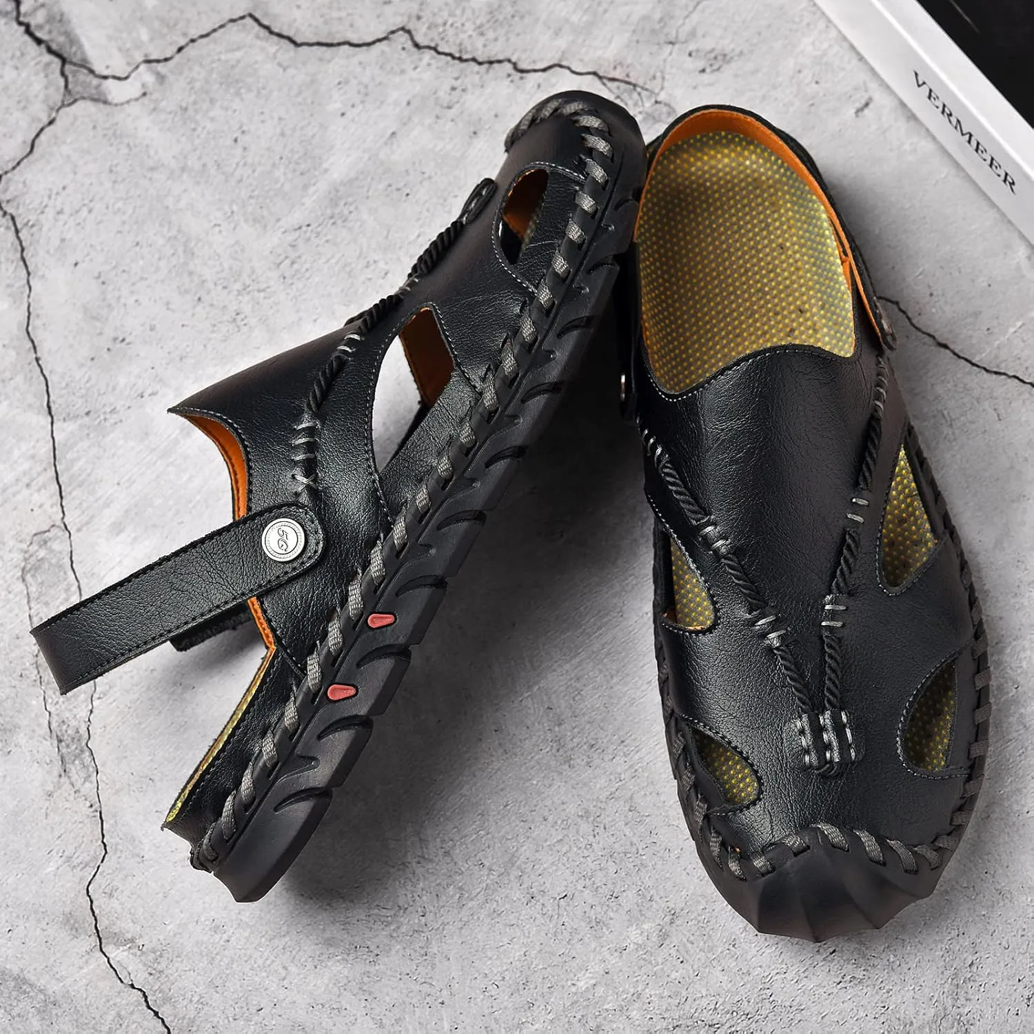 Shaire Men'S Sandals Outdoor Leather Closed Toe Beach Shoes