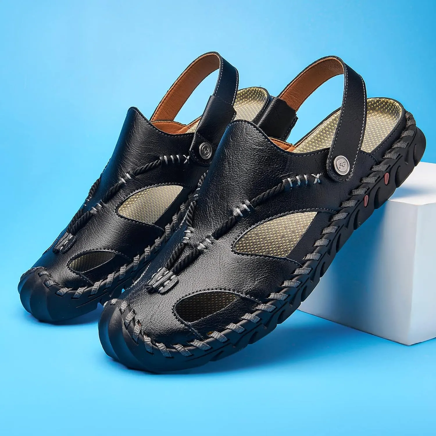 Shaire Men'S Sandals Outdoor Leather Closed Toe Beach Shoes