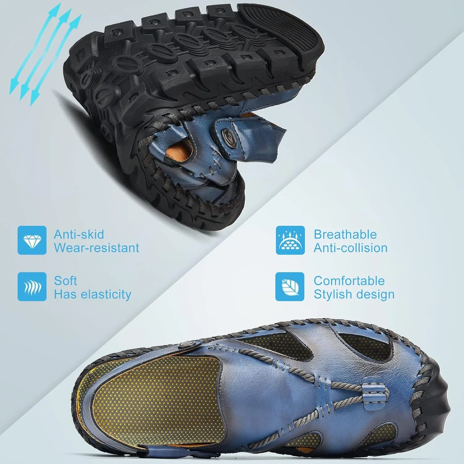 Shaire Men'S Sandals Outdoor Leather Closed Toe Beach Shoes