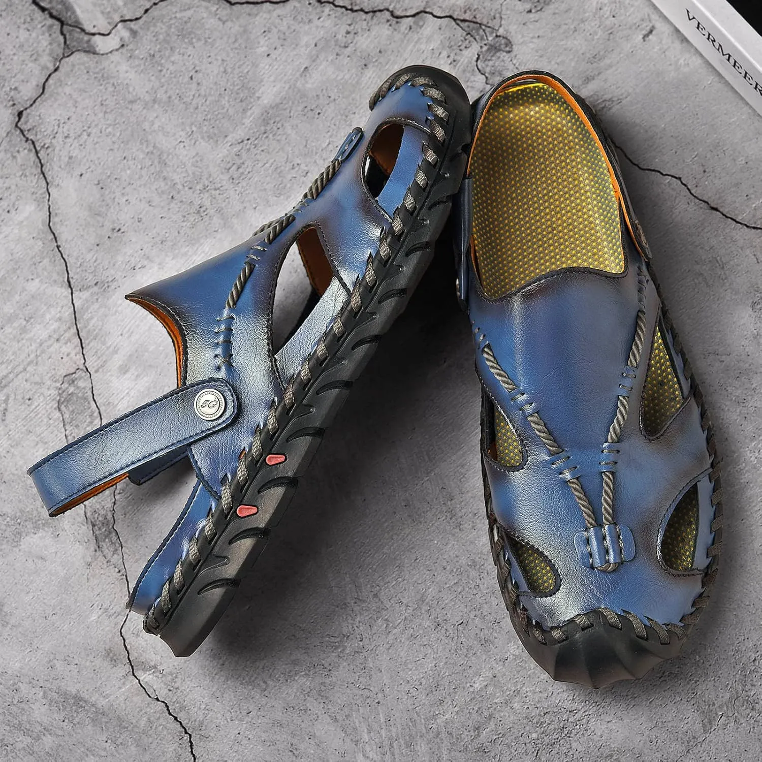Shaire Men'S Sandals Outdoor Leather Closed Toe Beach Shoes