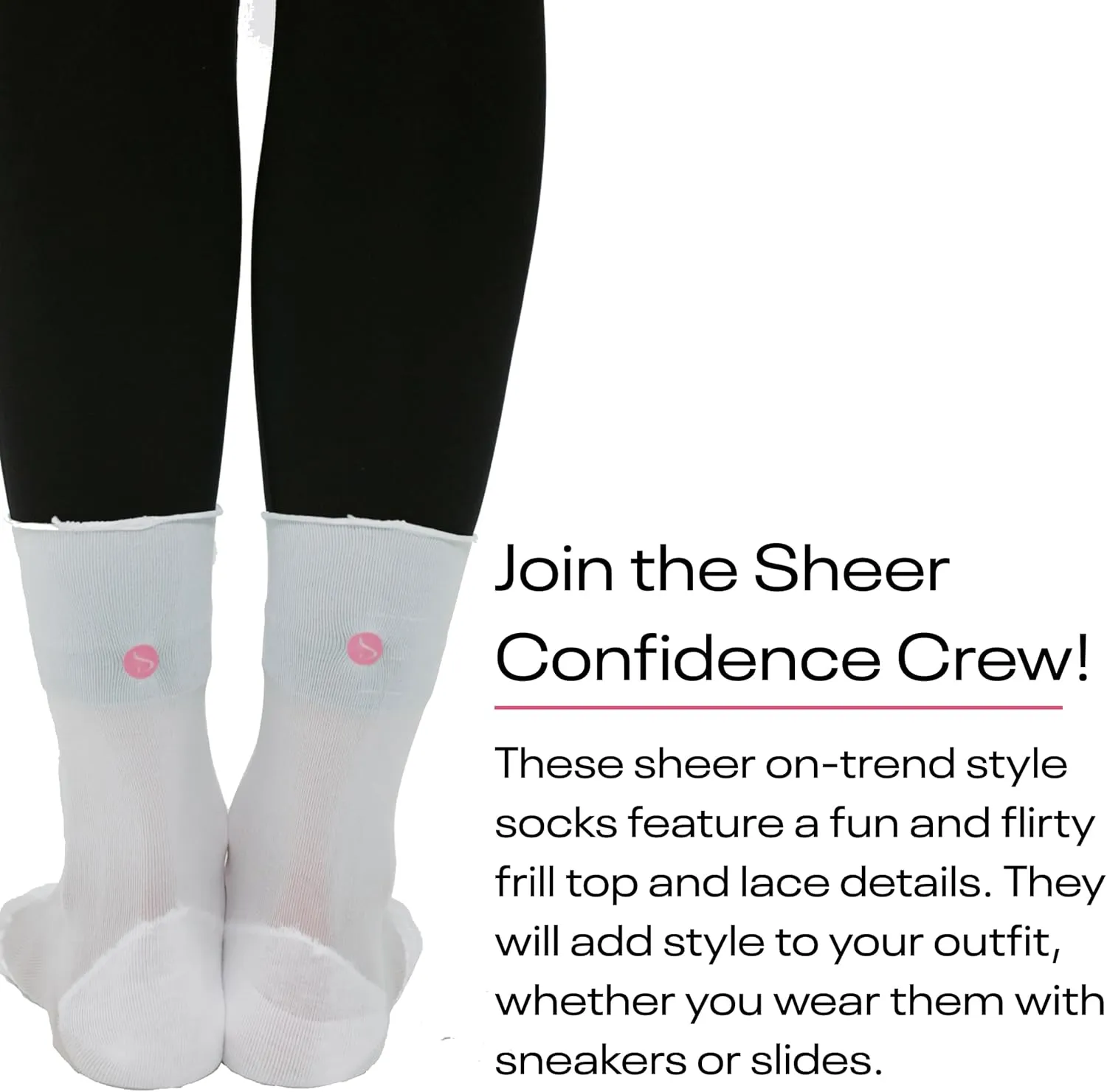 Sheer Confidence Premium Ruffle Crew Socks for Women, Athletic Gym & Performance Socks