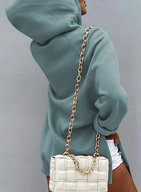 SHEWIN Women's Oversized Casual Pullover Long Sleeve Split Hem Drawstring Hoodies Dress With Kangaroo Pocket