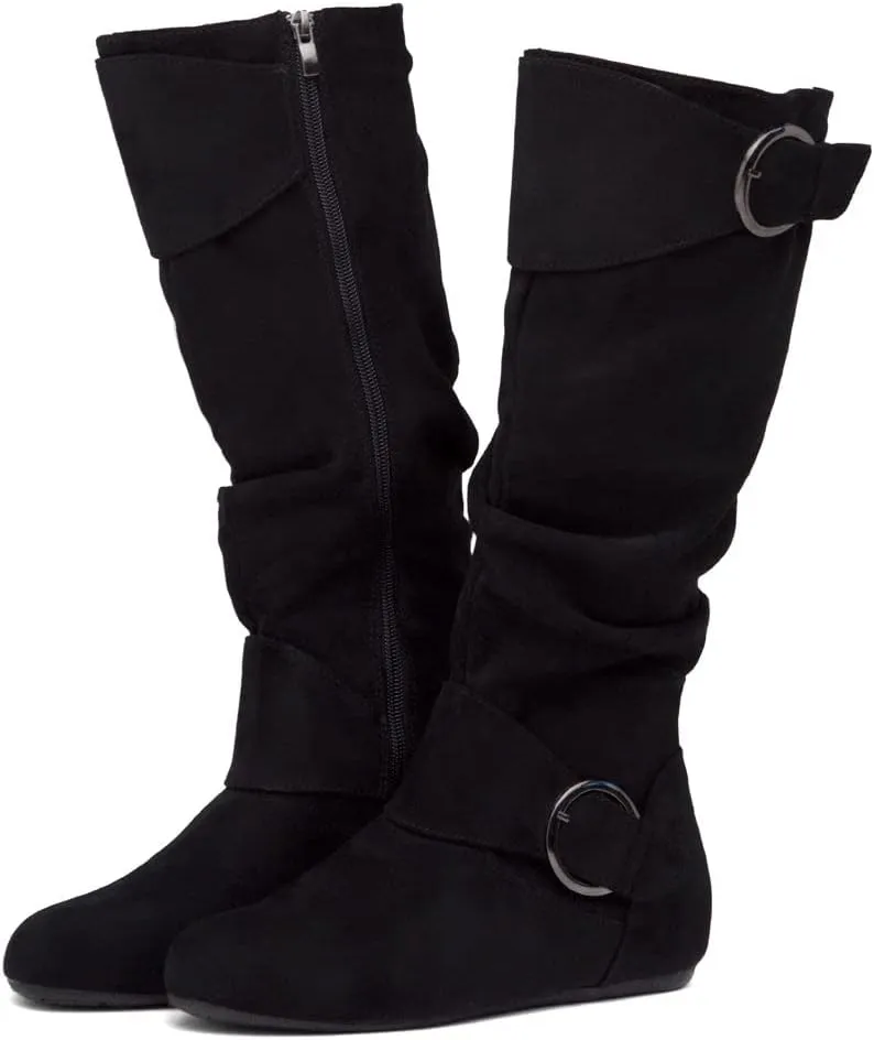 Shoe Land Bettyy Women's Knee High Boots Pull on Fall Weather Slouchy Flat Boots