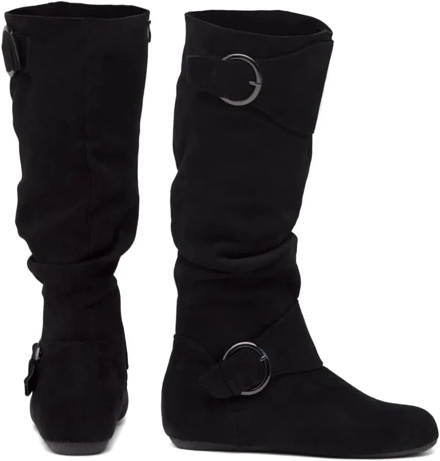 Shoe Land Bettyy Women's Knee High Boots Pull on Fall Weather Slouchy Flat Boots