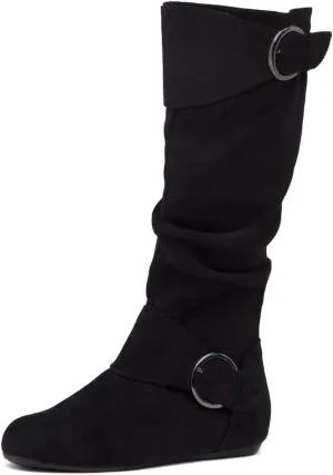Shoe Land Bettyy Women's Knee High Boots Pull on Fall Weather Slouchy Flat Boots