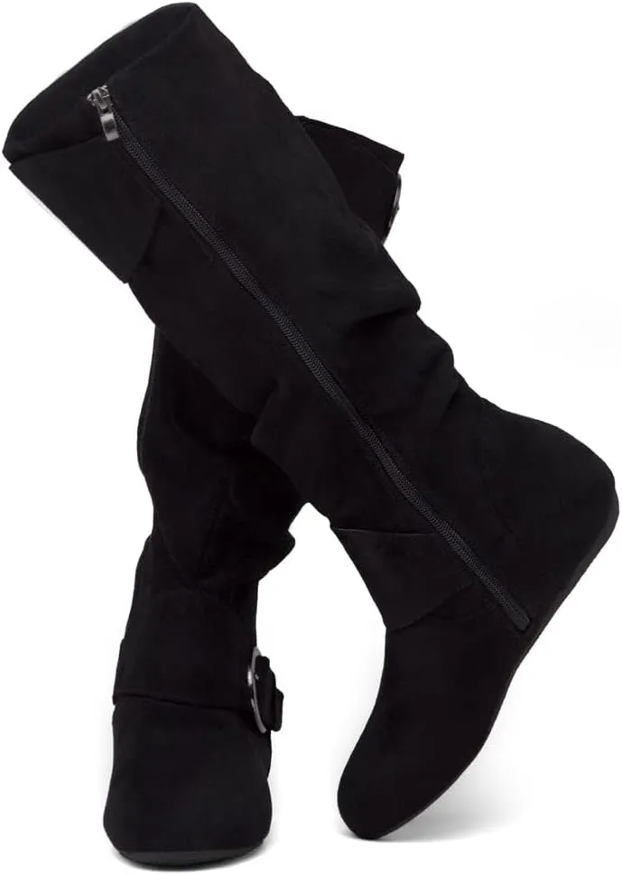 Shoe Land Bettyy Women's Knee High Boots Pull on Fall Weather Slouchy Flat Boots