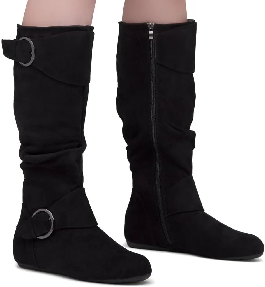 Shoe Land Bettyy Women's Knee High Boots Pull on Fall Weather Slouchy Flat Boots