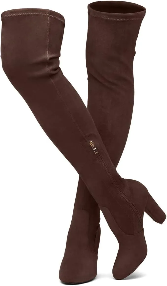 Shoe Land Classify Womens Over the knee Thigh High Boots Chunky Block Heels Long Stretch Fall Dress Boots
