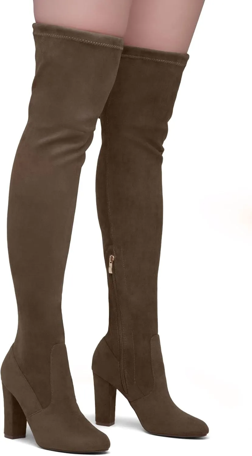Shoe Land Classify Womens Over the knee Thigh High Boots Chunky Block Heels Long Stretch Fall Dress Boots