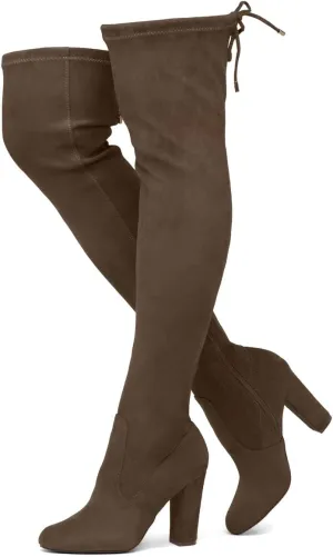 Shoe Land Classify Womens Over the knee Thigh High Boots Chunky Block Heels Long Stretch Fall Dress Boots