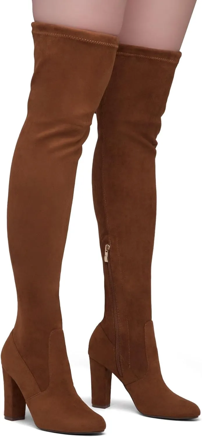 Shoe Land Classify Womens Over the knee Thigh High Boots Chunky Block Heels Long Stretch Fall Dress Boots