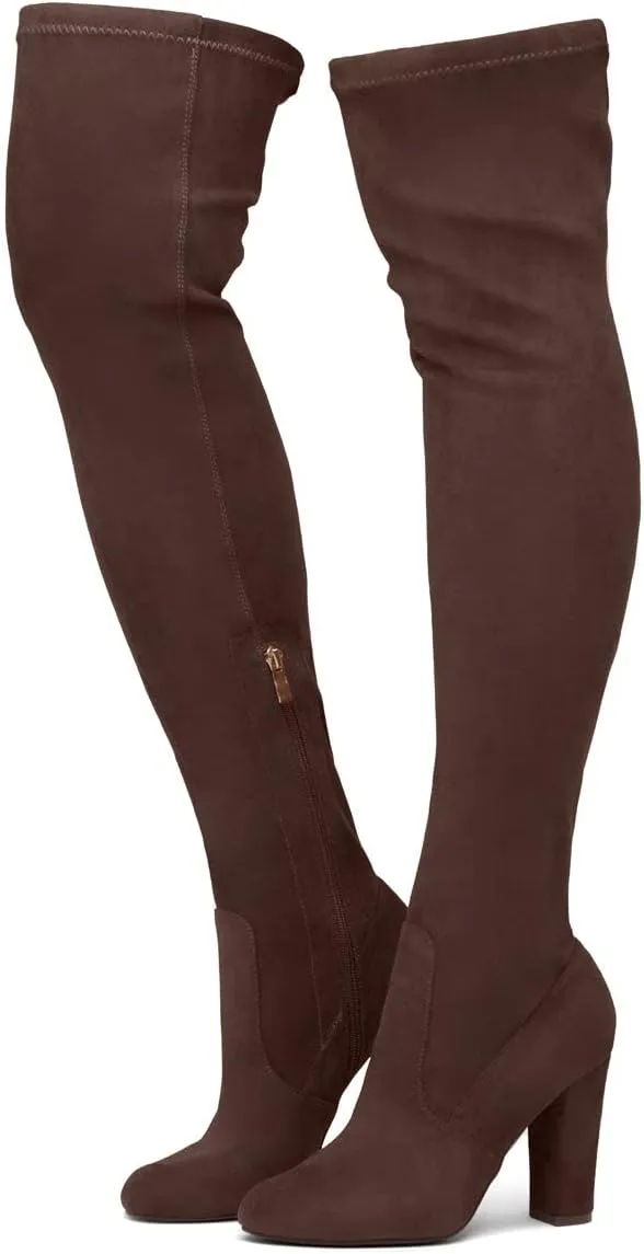 Shoe Land Classify Womens Over the knee Thigh High Boots Chunky Block Heels Long Stretch Fall Dress Boots