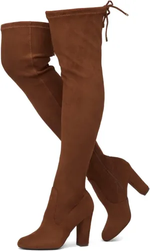 Shoe Land Classify Womens Over the knee Thigh High Boots Chunky Block Heels Long Stretch Fall Dress Boots