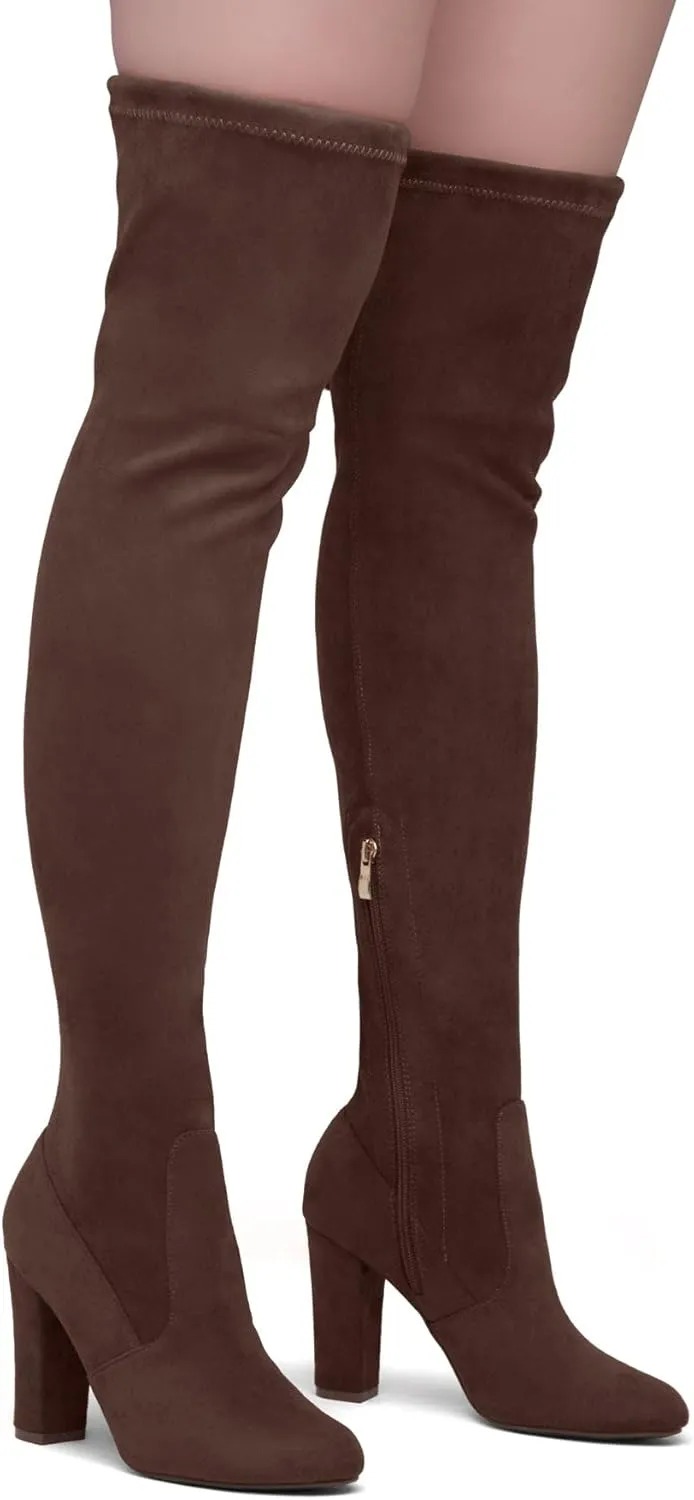 Shoe Land Classify Womens Over the knee Thigh High Boots Chunky Block Heels Long Stretch Fall Dress Boots