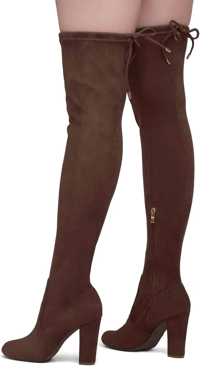 Shoe Land Classify Womens Over the knee Thigh High Boots Chunky Block Heels Long Stretch Fall Dress Boots