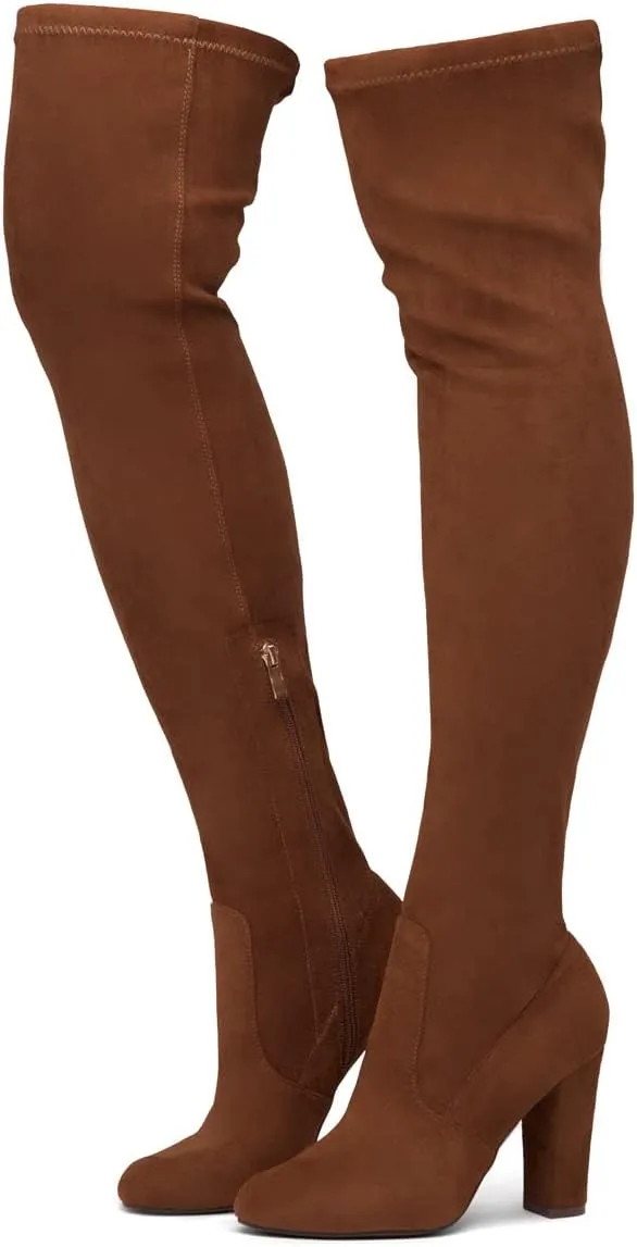 Shoe Land Classify Womens Over the knee Thigh High Boots Chunky Block Heels Long Stretch Fall Dress Boots