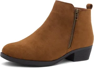 Shoe Land Ellaire Women's Ankle Booties Chunky Low Heeled Zipper Boots Black booties Almond Toe Slip on Walking Shoes