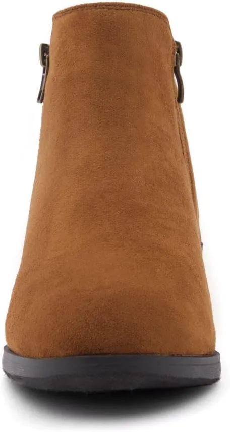 Shoe Land Ellaire Women's Ankle Booties Chunky Low Heeled Zipper Boots Black booties Almond Toe Slip on Walking Shoes