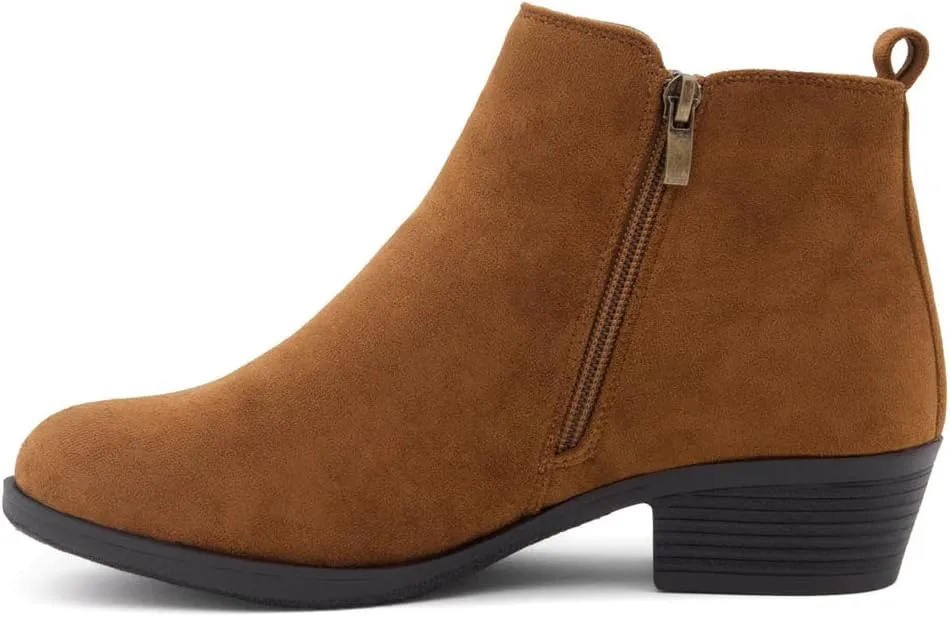 Shoe Land Ellaire Women's Ankle Booties Chunky Low Heeled Zipper Boots Black booties Almond Toe Slip on Walking Shoes