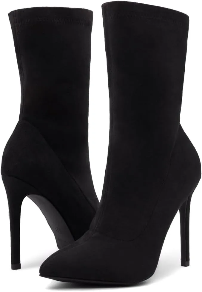 Shoe Land SLJessenie-L Women’s Pointed Toe Stiletto High Heel Ankle Booties Fashion Stretch Dress Boots