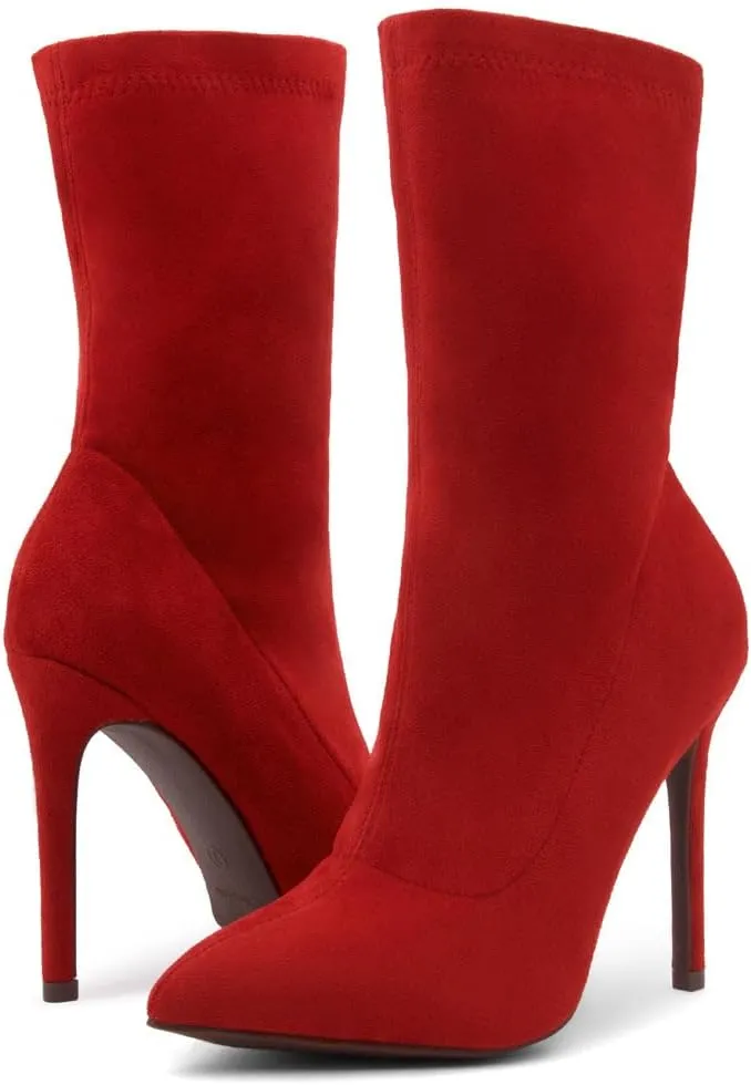 Shoe Land SLJessenie-L Women’s Pointed Toe Stiletto High Heel Ankle Booties Fashion Stretch Dress Boots