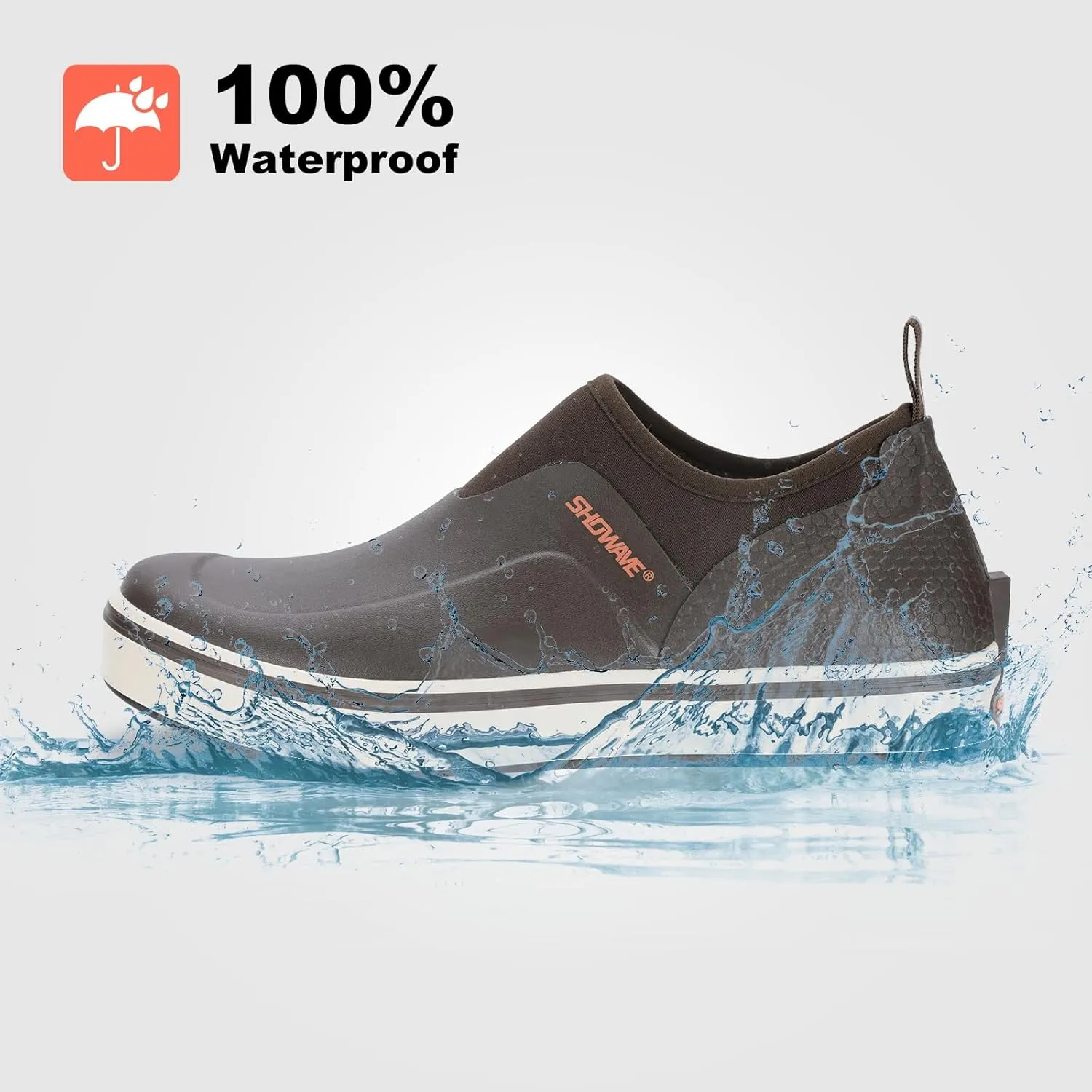 Showave Men's Deck Shoes Waterproof Short Rain Boots Breathable Sports Sailing Booties Non-Slip Rubber Boots Low Cut Design for Outdoor Fishing Gardening Walking