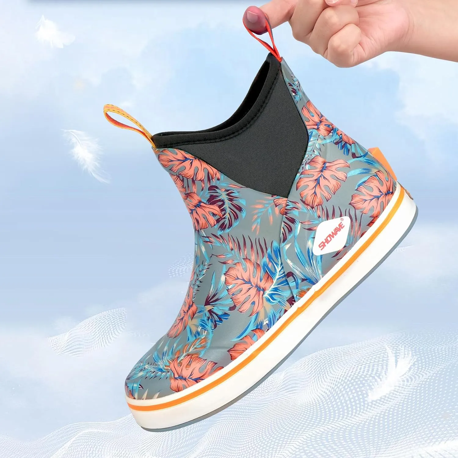 Showave Women's Deck Boots Waterproof Ankle Rain Footwear Non-Slip Rubber Boots for Boating Fishing Gardening Farming