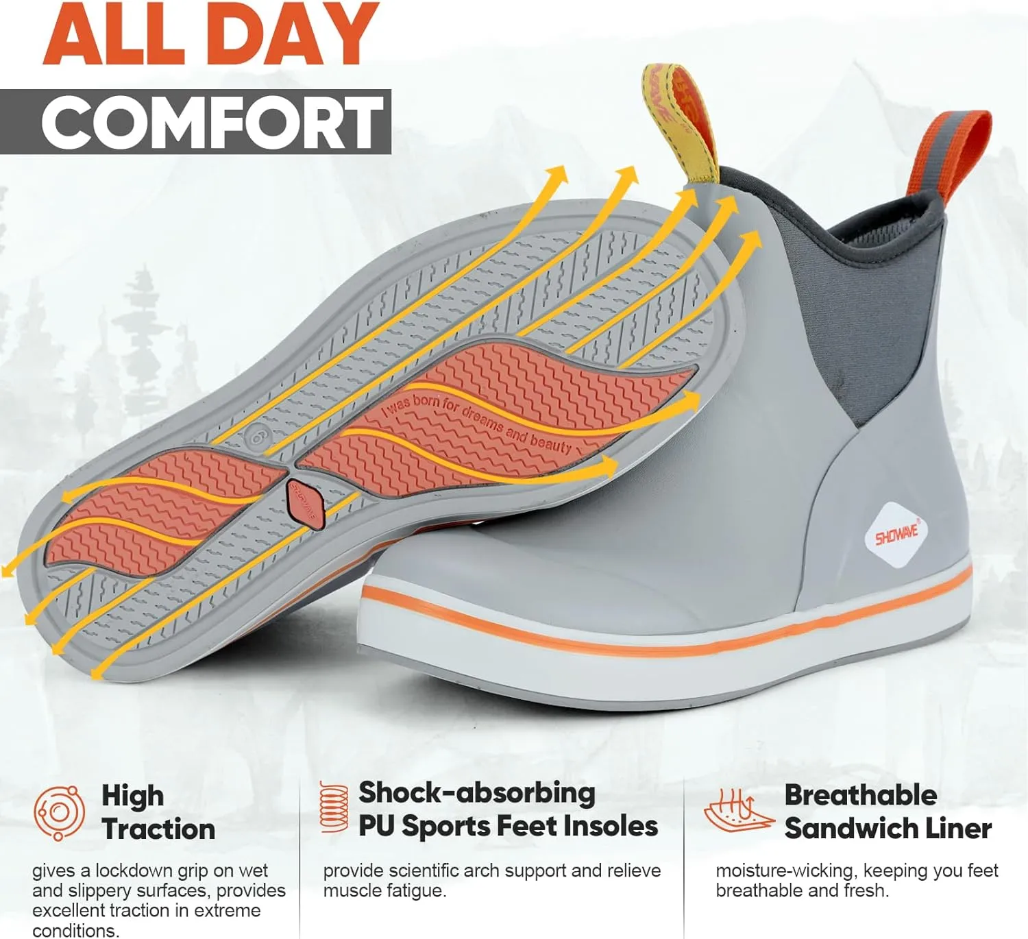 Showave Women's Deck Boots Waterproof Ankle Rain Footwear Non-Slip Rubber Boots for Boating Fishing Gardening Farming