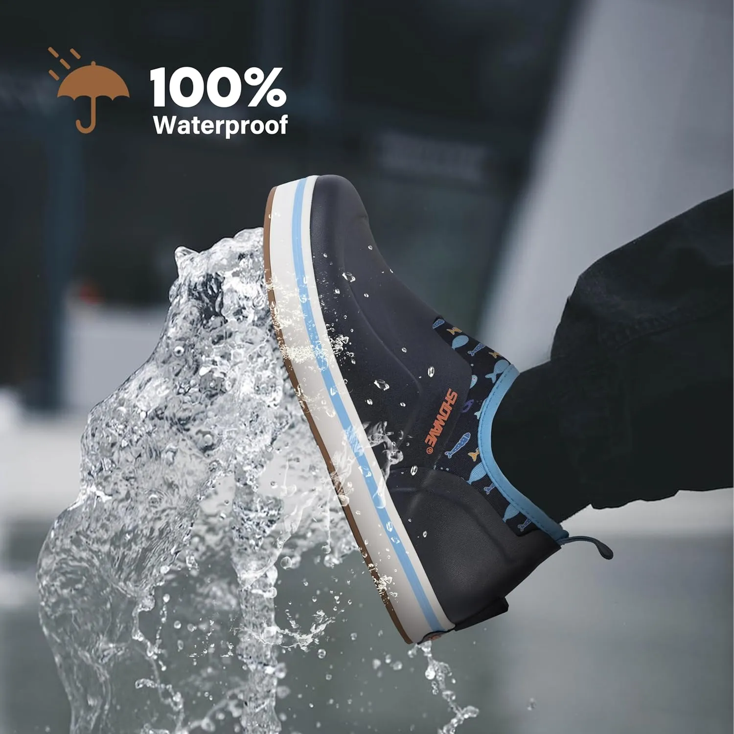 Showave Women's Deck Shoes Waterproof Rain Shoes Breathable Non-slip Rubber Rain Boots Low Cut Design for Outdoor Fishing Gardening Walking