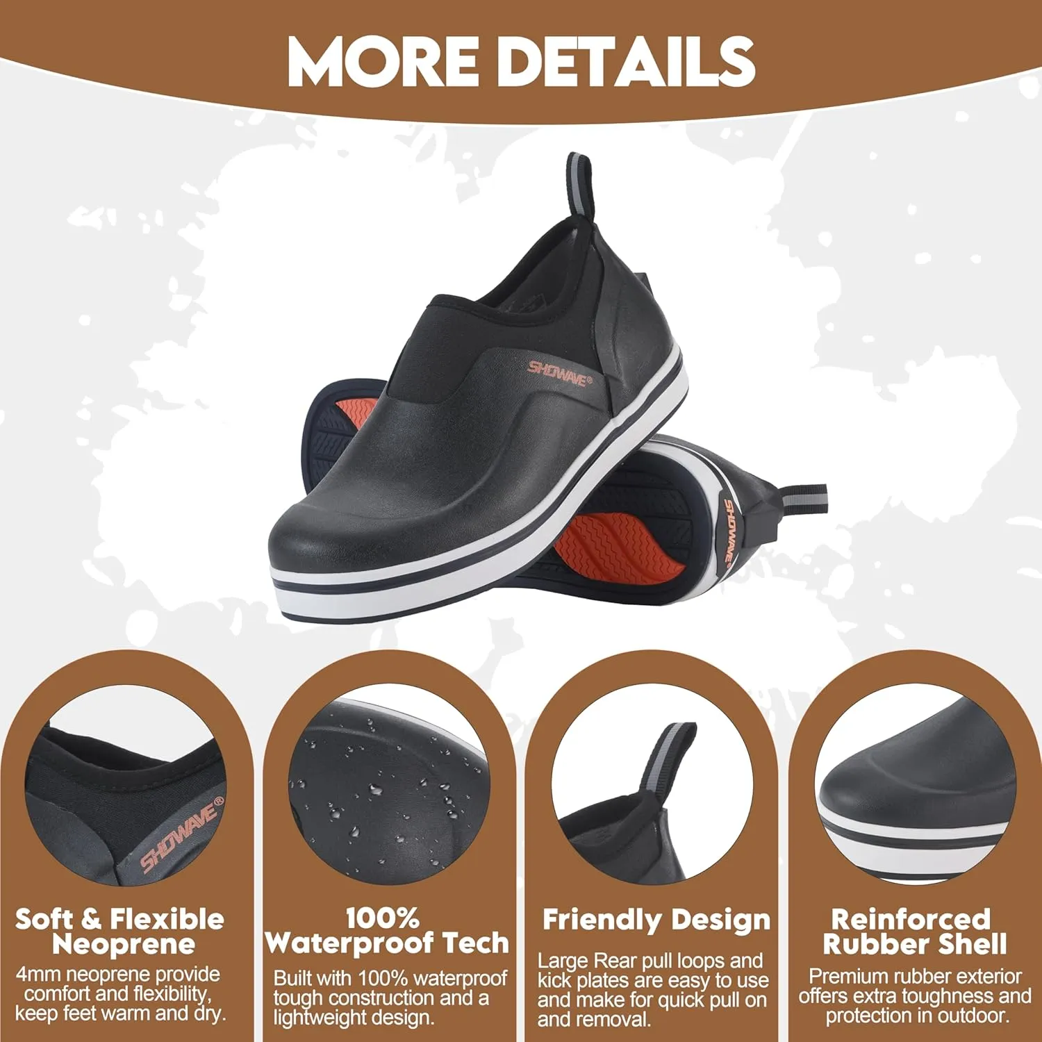 Showave Women's Deck Shoes Waterproof Rain Shoes Breathable Non-slip Rubber Rain Boots Low Cut Design for Outdoor Fishing Gardening Walking