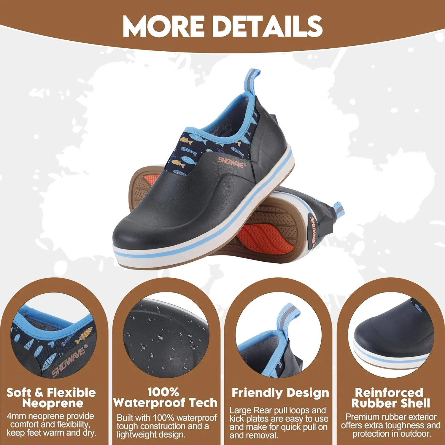 Showave Women's Deck Shoes Waterproof Rain Shoes Breathable Non-slip Rubber Rain Boots Low Cut Design for Outdoor Fishing Gardening Walking