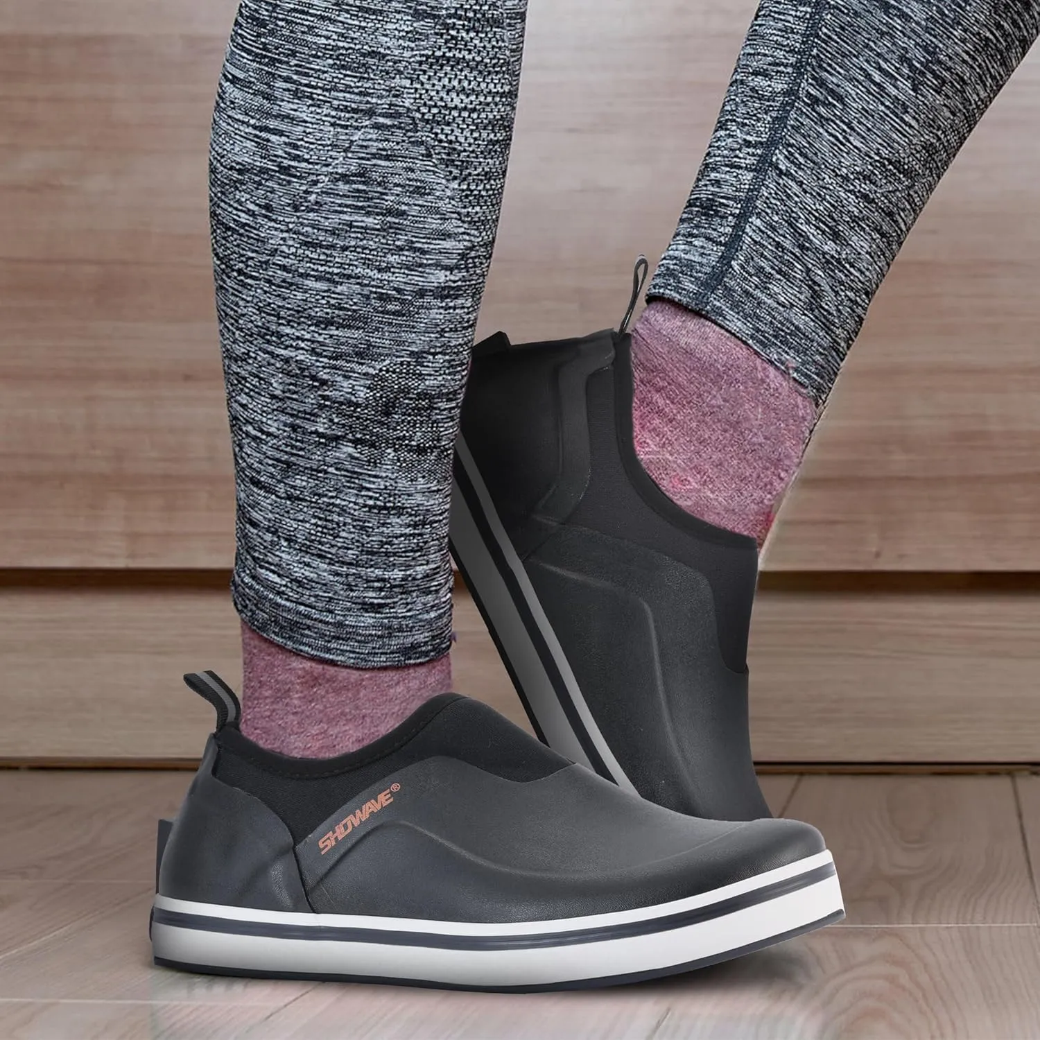 Showave Women's Deck Shoes Waterproof Rain Shoes Breathable Non-slip Rubber Rain Boots Low Cut Design for Outdoor Fishing Gardening Walking