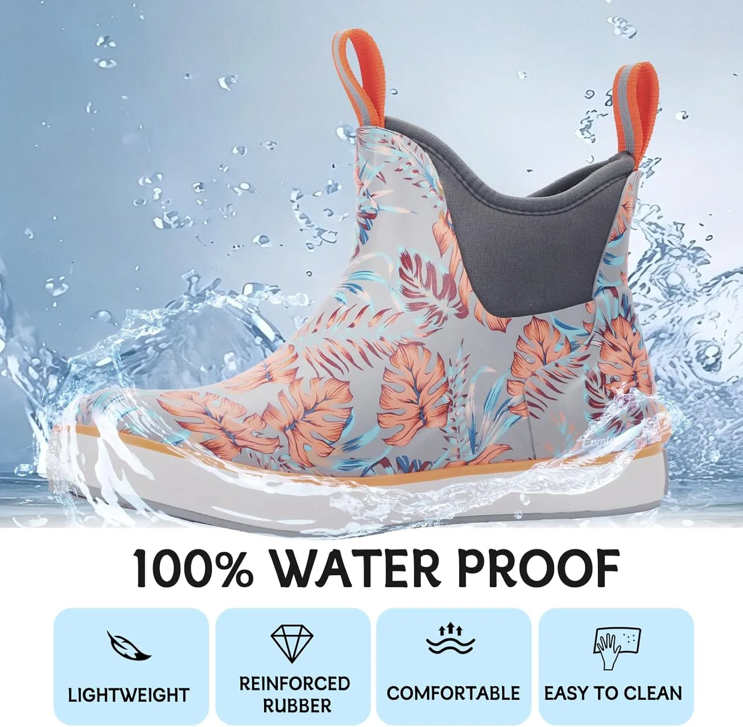 Showave Women's Rain Boots, Waterproof Ankle Rubber Deck Boots, Insulated Neoprene Non-Slip Boots, Lightweight Outdoor Hunting Fishing Garden Boots for Women