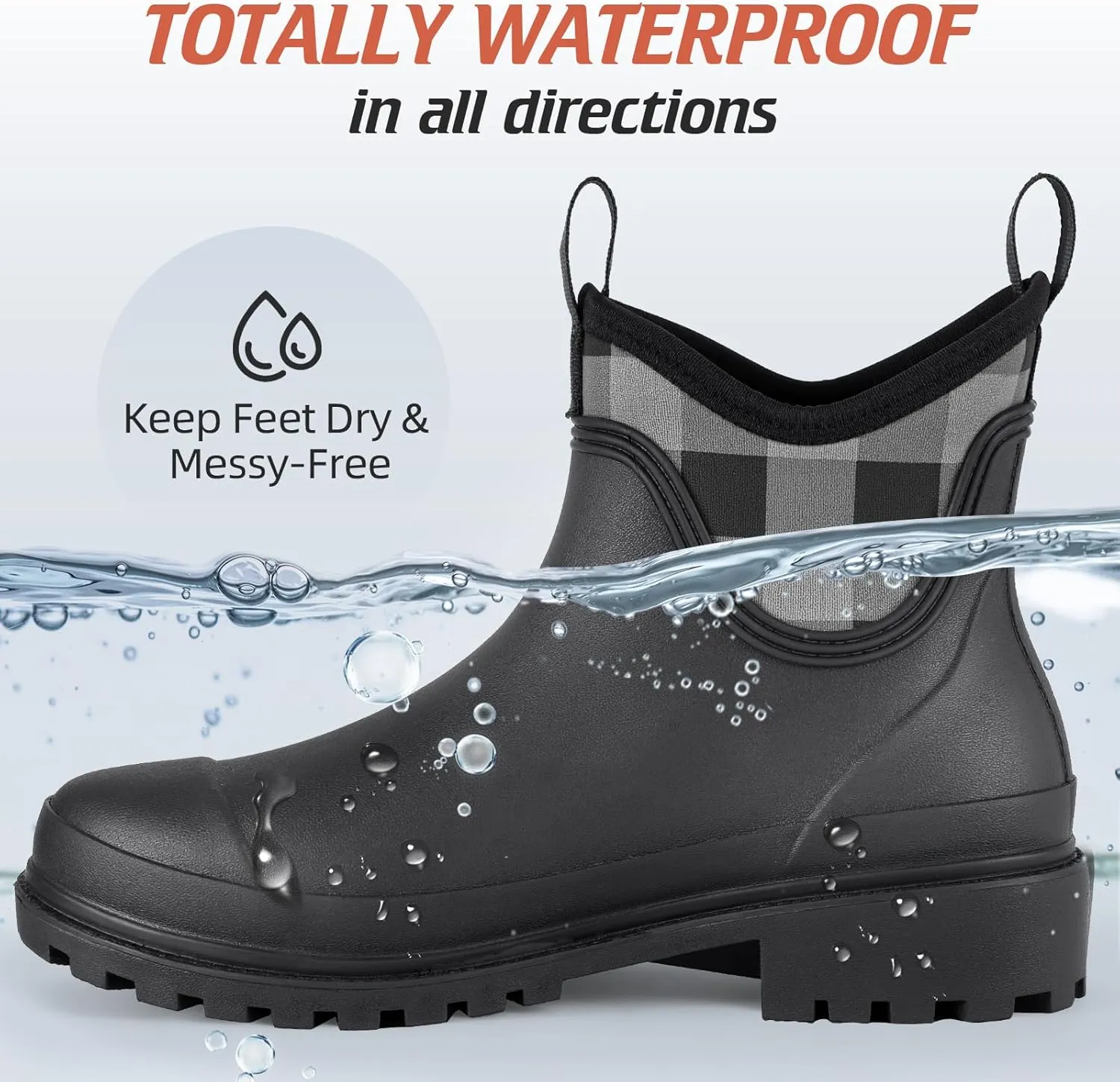 Showave Women's Rain Shoes Waterproof Ankle Rain Boots Slip on Rubber Garden Booties Comfort Lined Chelsea Boot
