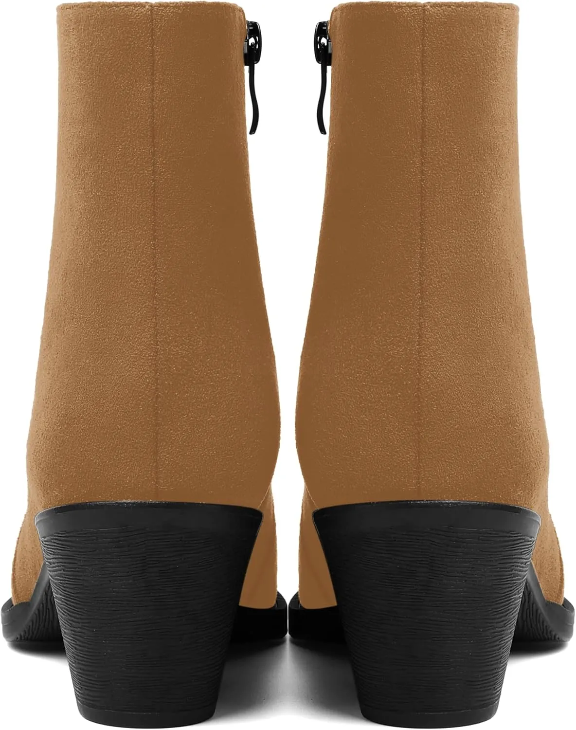 SHOWFOREST Womens Suede Pointed Toe Outdoor Furry Solid Cold Weather Zip Block Low Heel Ankle High Boots 2.2 Inch