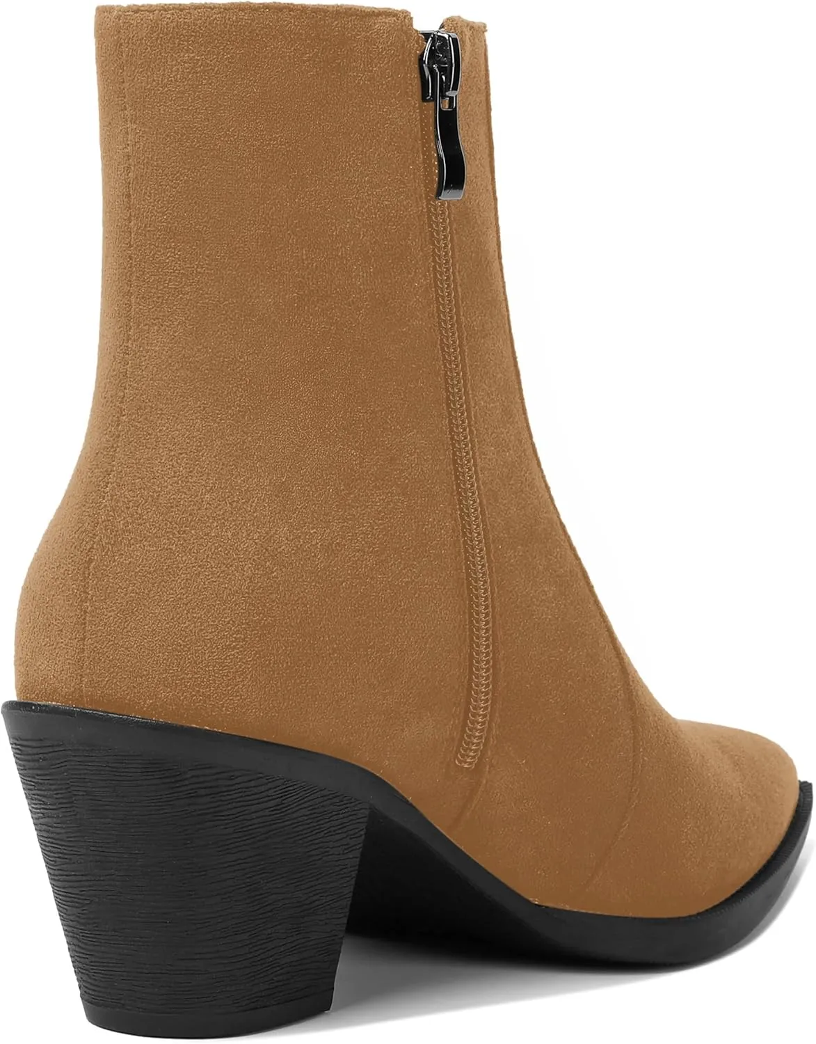 SHOWFOREST Womens Suede Pointed Toe Outdoor Furry Solid Cold Weather Zip Block Low Heel Ankle High Boots 2.2 Inch
