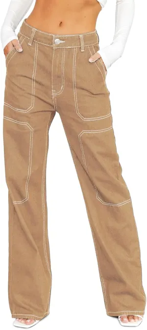 Sidefeel Women's Cargo Jeans Casual Loose Mid Rise Wide Leg Denim Pants